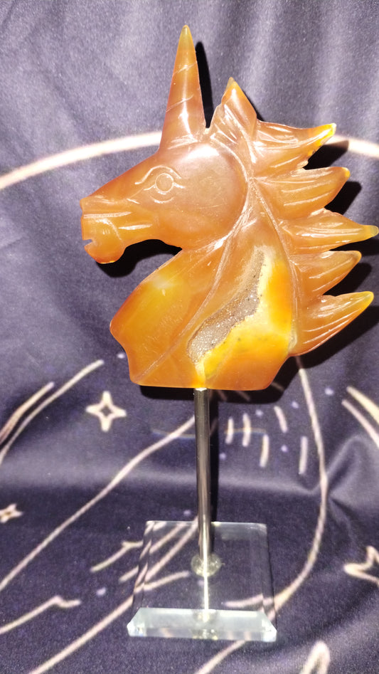 Carnelian Unicorn with Glass stand