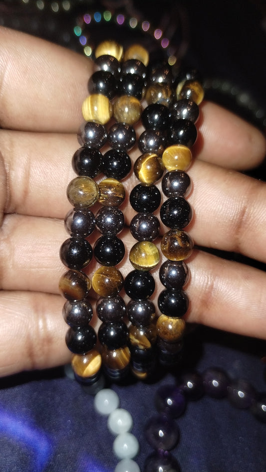 Tiger Eye, Obsidian, Hematite Bracelet 6mm
