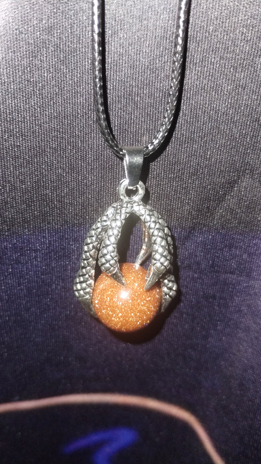Gold Sandstone claw pendant W/ rope necklace